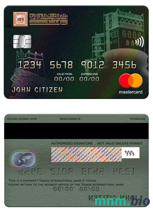 Yemen International bank przykład karty mastercard w formacie PSD